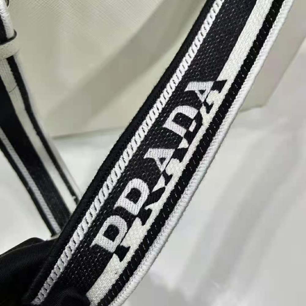 Prada Women Saffiano Leather Tote Bag with Sleek-White - image 8