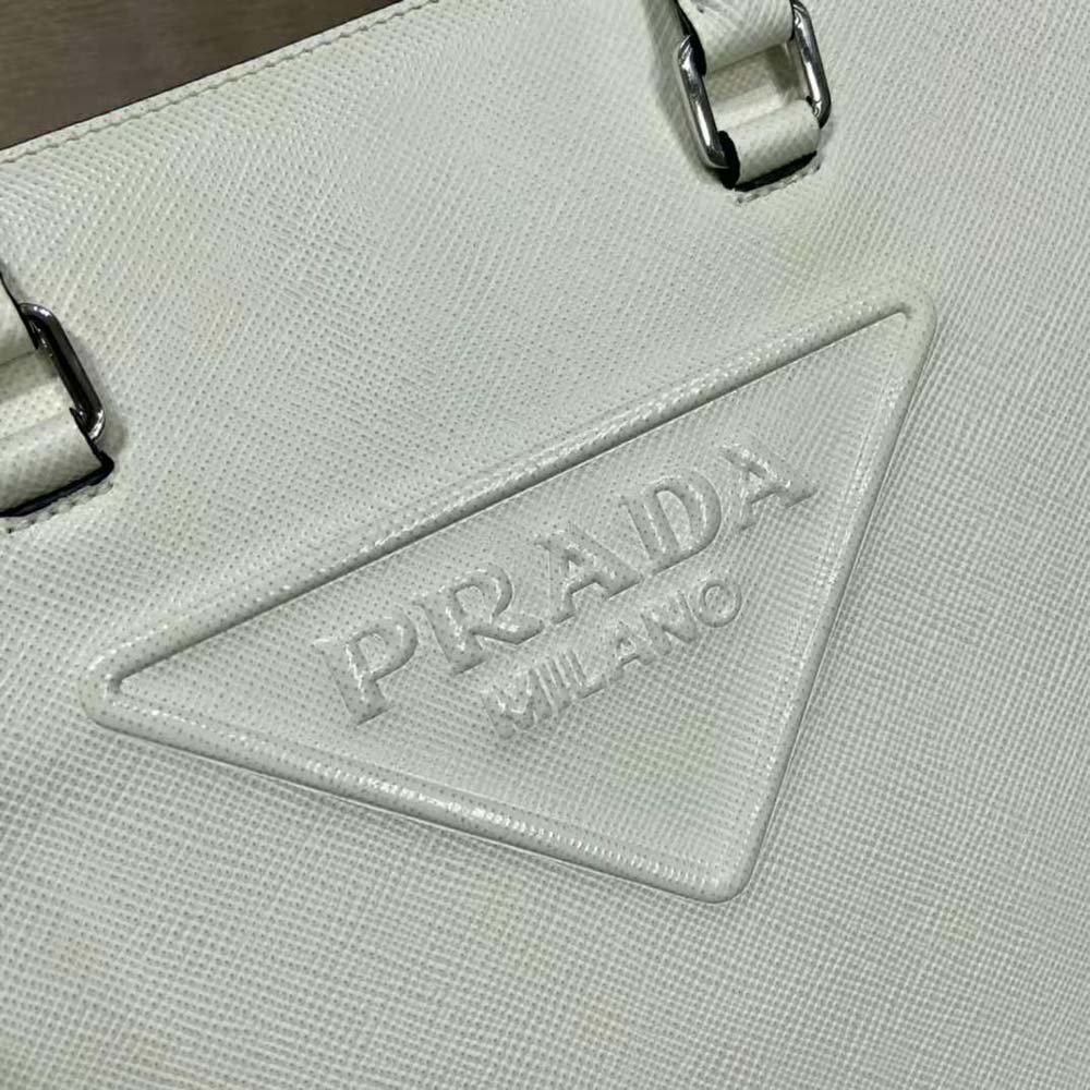 Prada Women Saffiano Leather Tote Bag with Sleek-White - image 7
