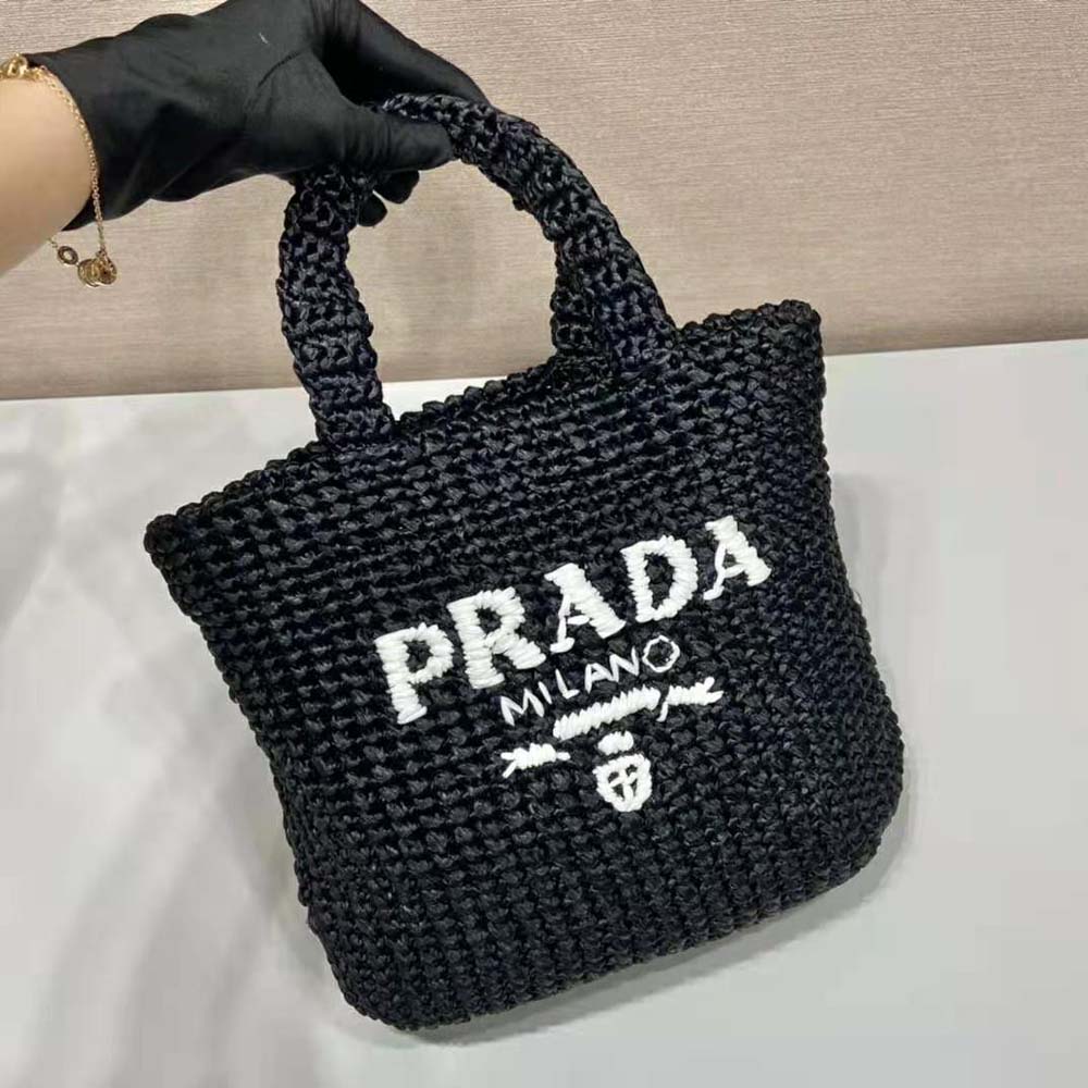Prada Women Small Raffia Tote Bag-Black - image 5
