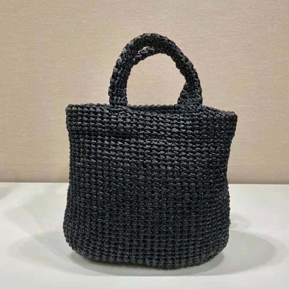 Prada Women Small Raffia Tote Bag-Black - image 4