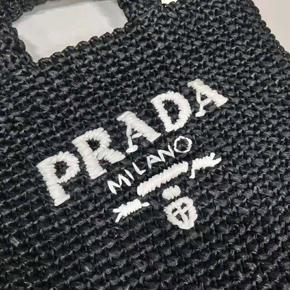 Prada Women Small Raffia Tote Bag-Black - image 8