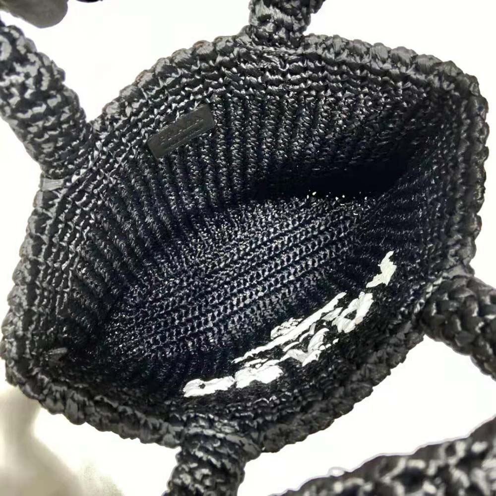 Prada Women Small Raffia Tote Bag-Black - image 7