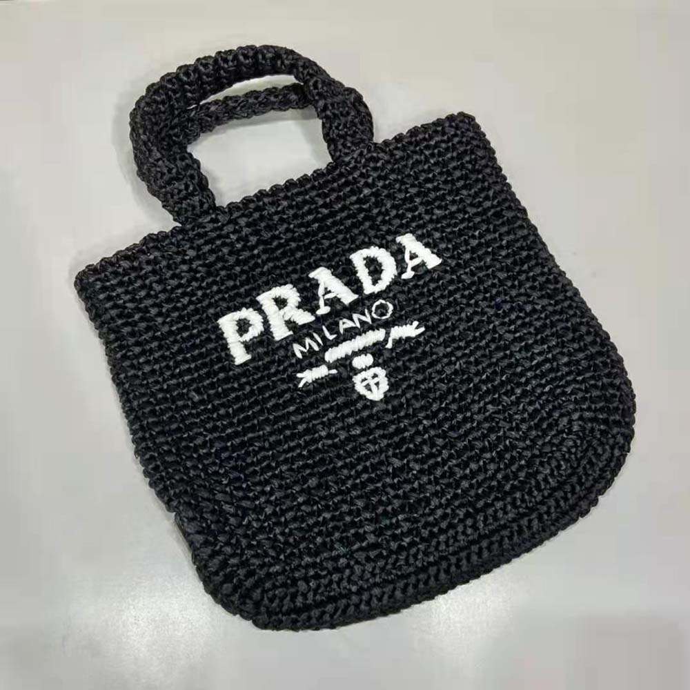 Prada Women Small Raffia Tote Bag-Black - image 6