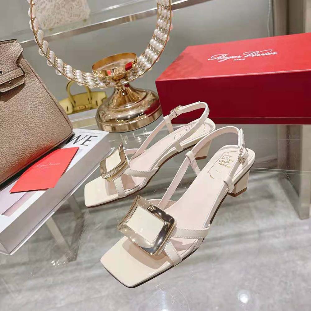 Roger Vivier Women Belle Vivier Metal Buckle Sandals in Patent Leather - image 4