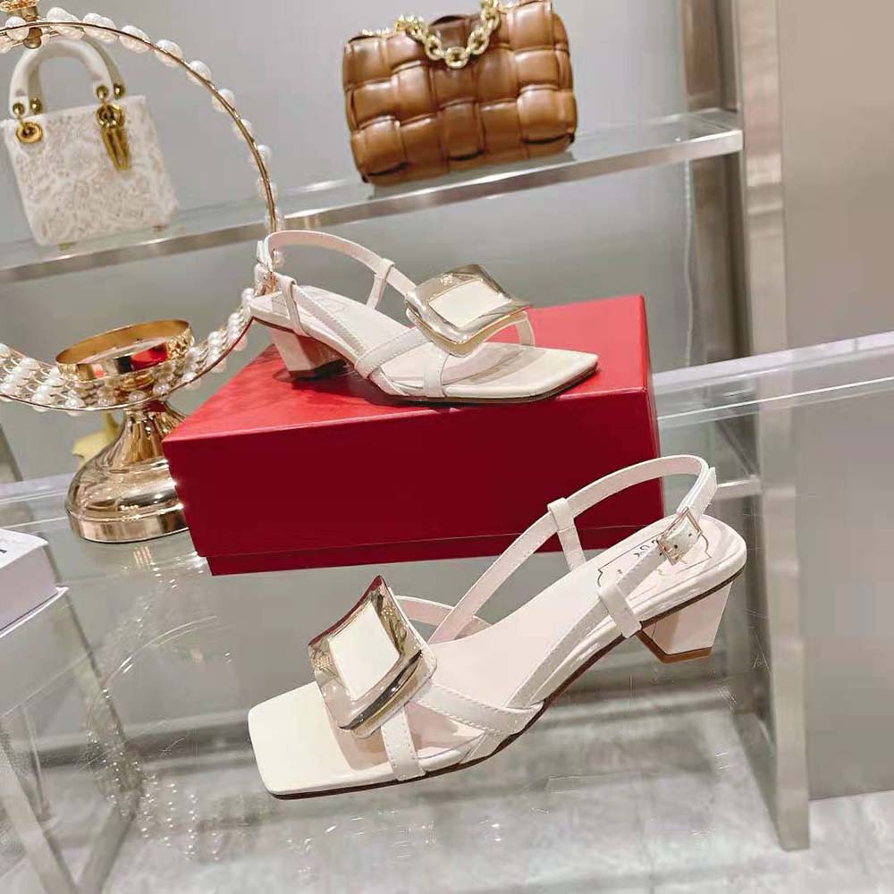 Roger Vivier Women Belle Vivier Metal Buckle Sandals in Patent Leather - image 6