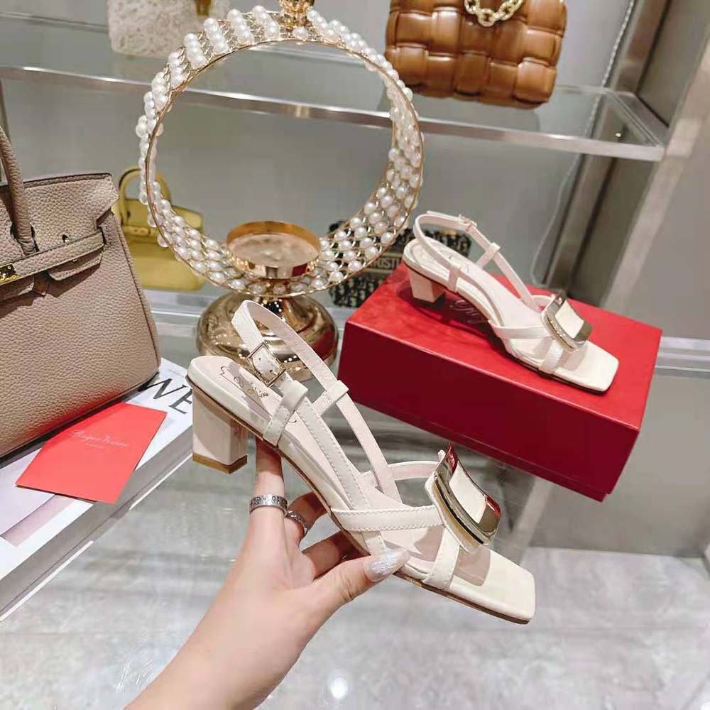 Roger Vivier Women Belle Vivier Metal Buckle Sandals in Patent Leather - image 7