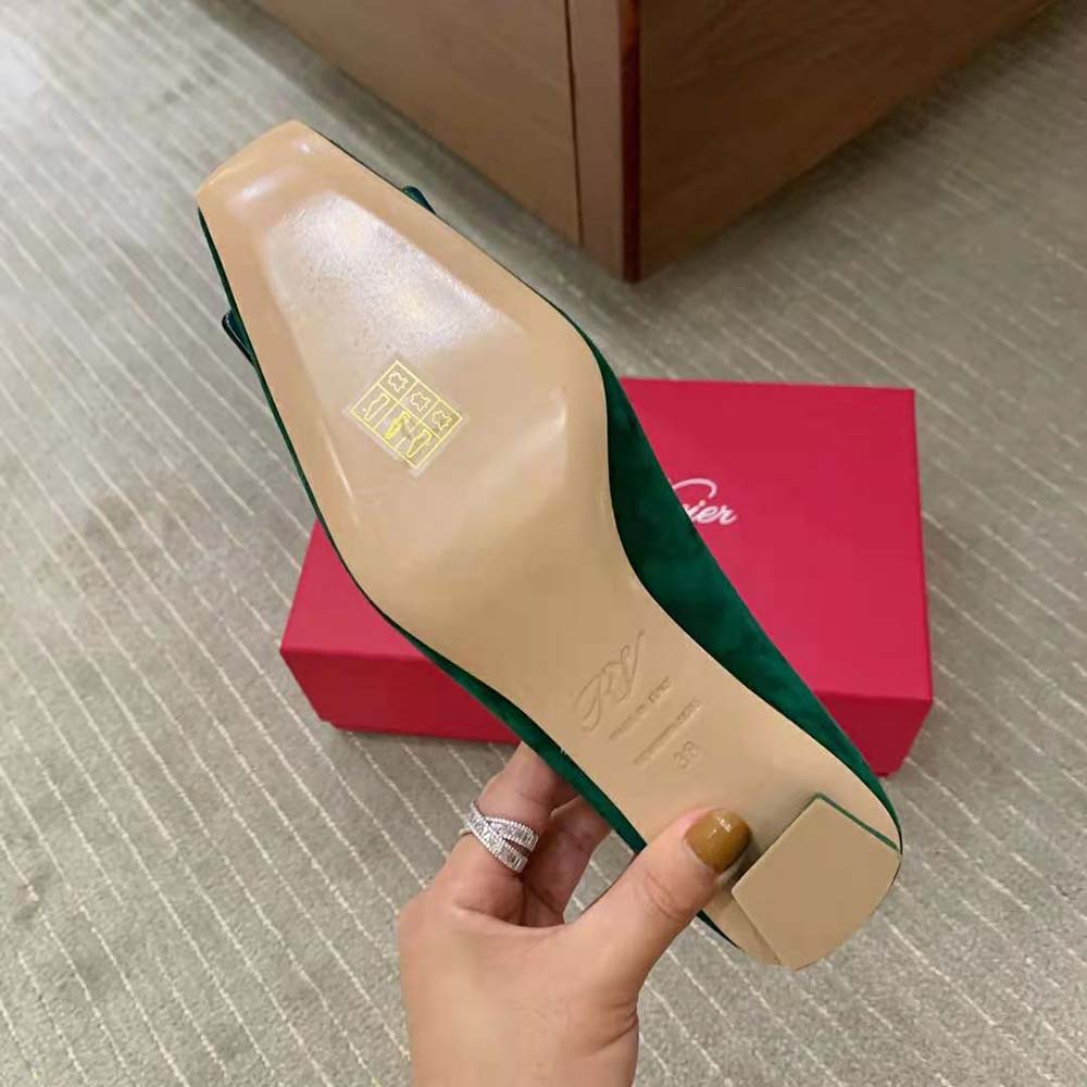 Roger Vivier Women Belle Vivier Stone Buckle Pumps in Suede - image 10