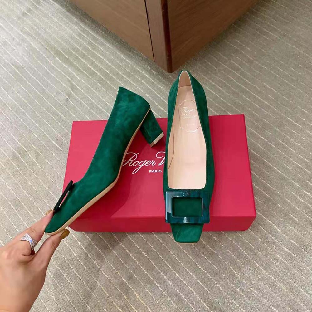 Roger Vivier Women Belle Vivier Stone Buckle Pumps in Suede - image 4
