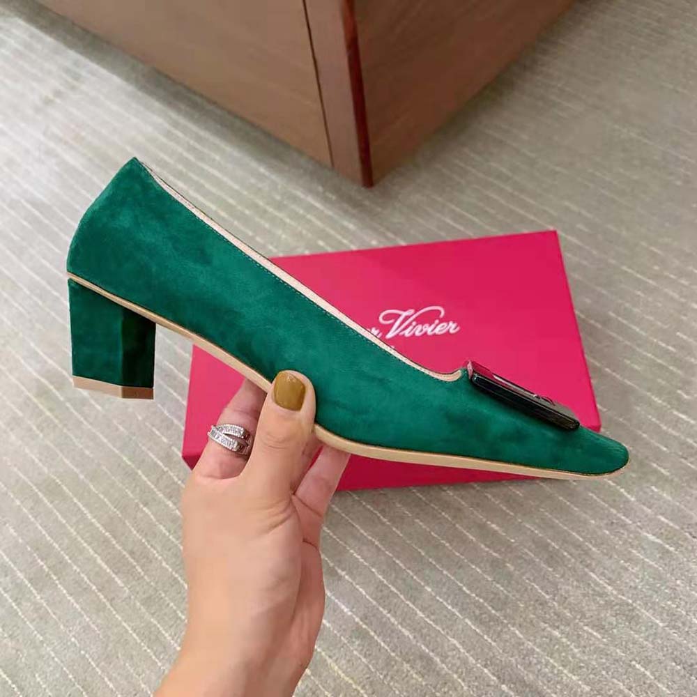 Roger Vivier Women Belle Vivier Stone Buckle Pumps in Suede - image 6