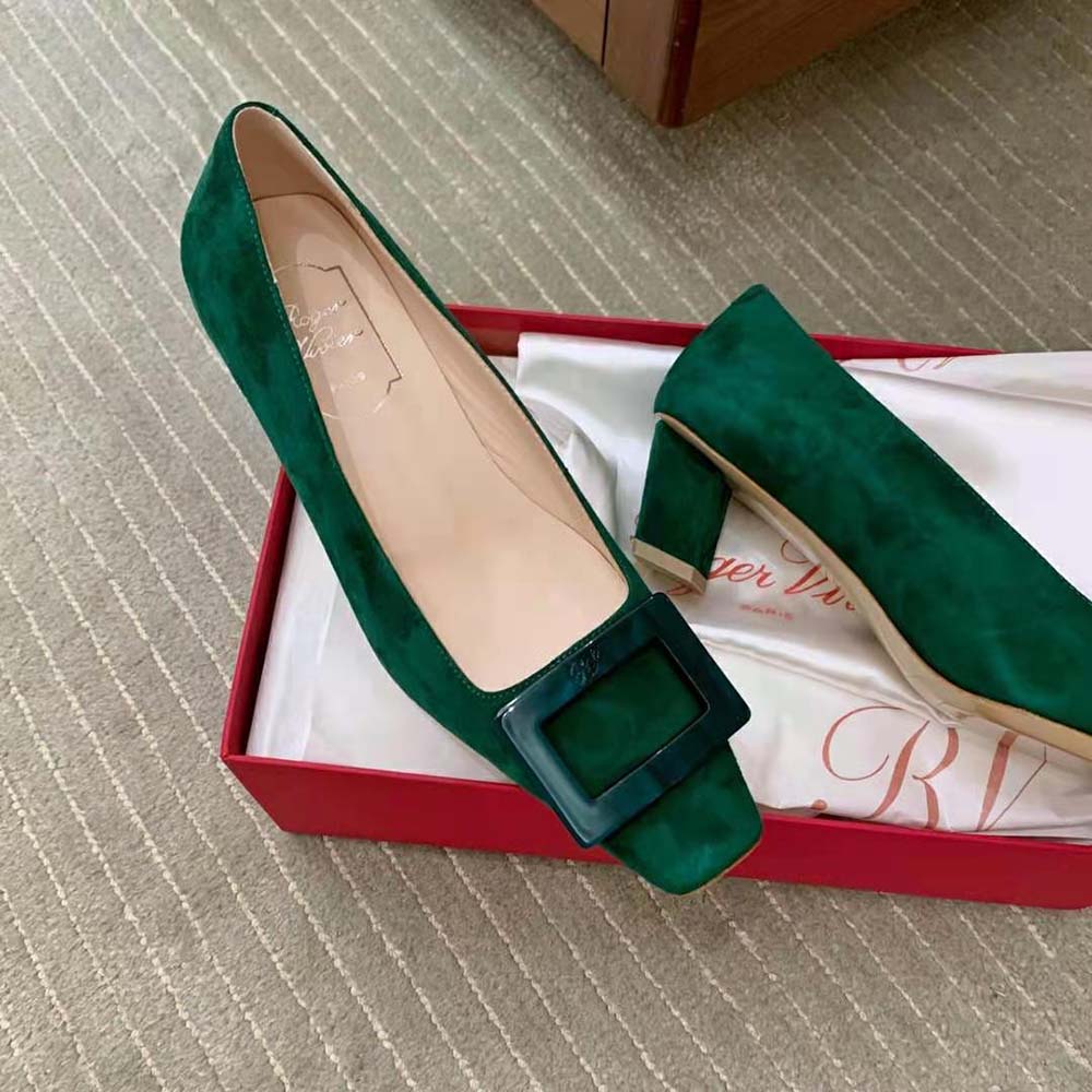 Roger Vivier Women Belle Vivier Stone Buckle Pumps in Suede - image 5