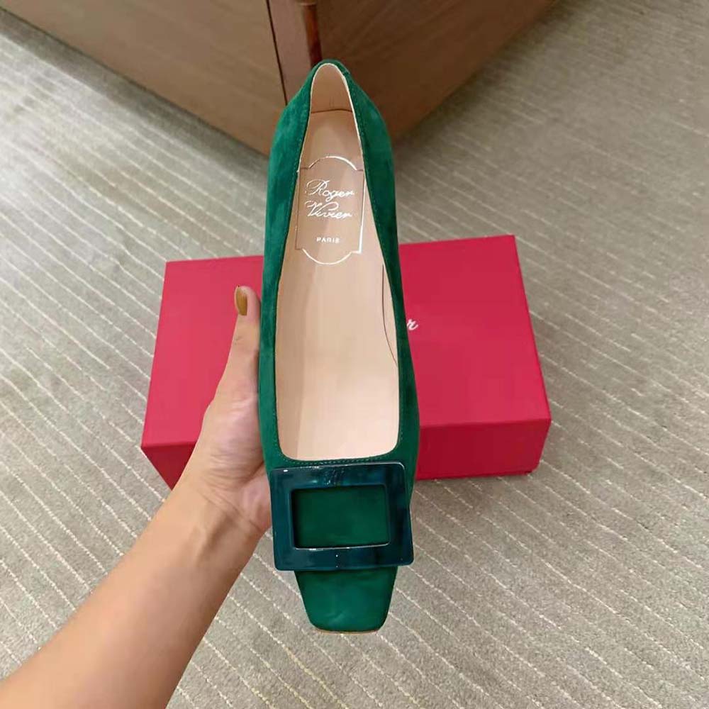 Roger Vivier Women Belle Vivier Stone Buckle Pumps in Suede - image 7