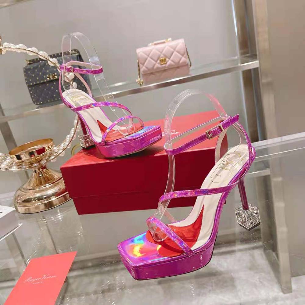 Roger Vivier Women Cube Strass Heel Sandals in Leather-Purple - image 6
