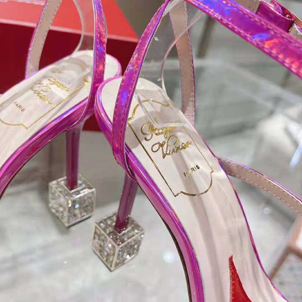 Roger Vivier Women Cube Strass Heel Sandals in Leather-Purple - image 9