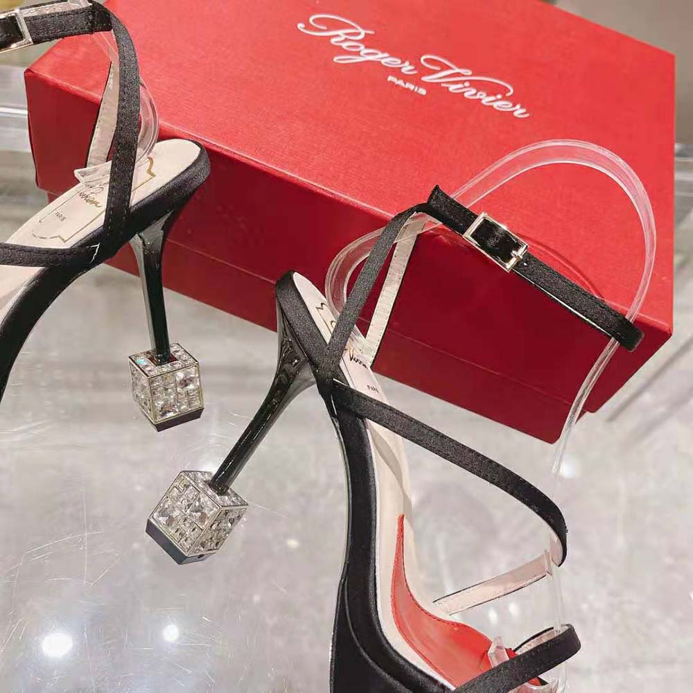 Roger Vivier Women Cube Strass Heel Sandals in Satin-Black - image 10