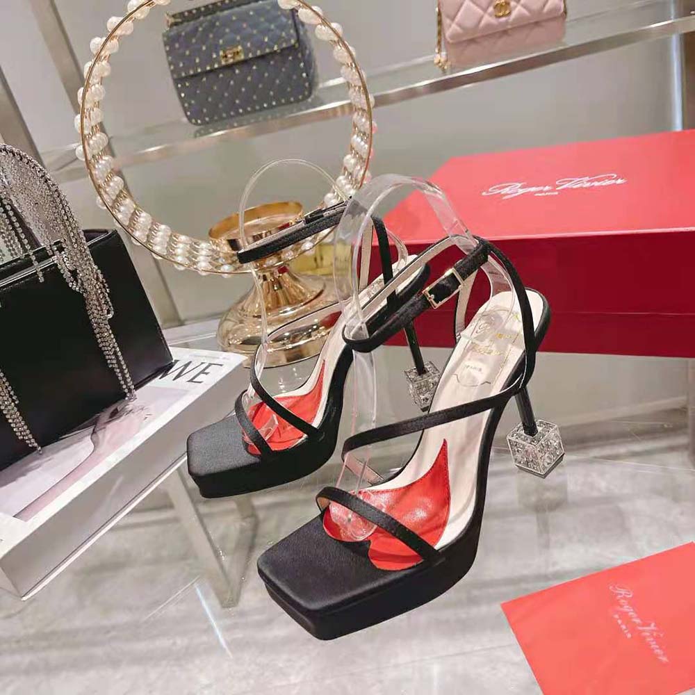 Roger Vivier Women Cube Strass Heel Sandals in Satin-Black - image 4