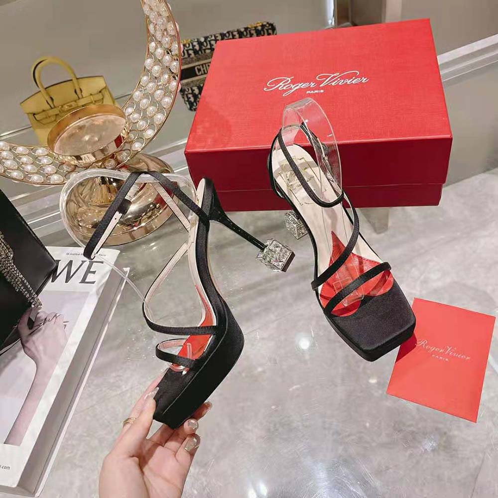Roger Vivier Women Cube Strass Heel Sandals in Satin-Black - image 7