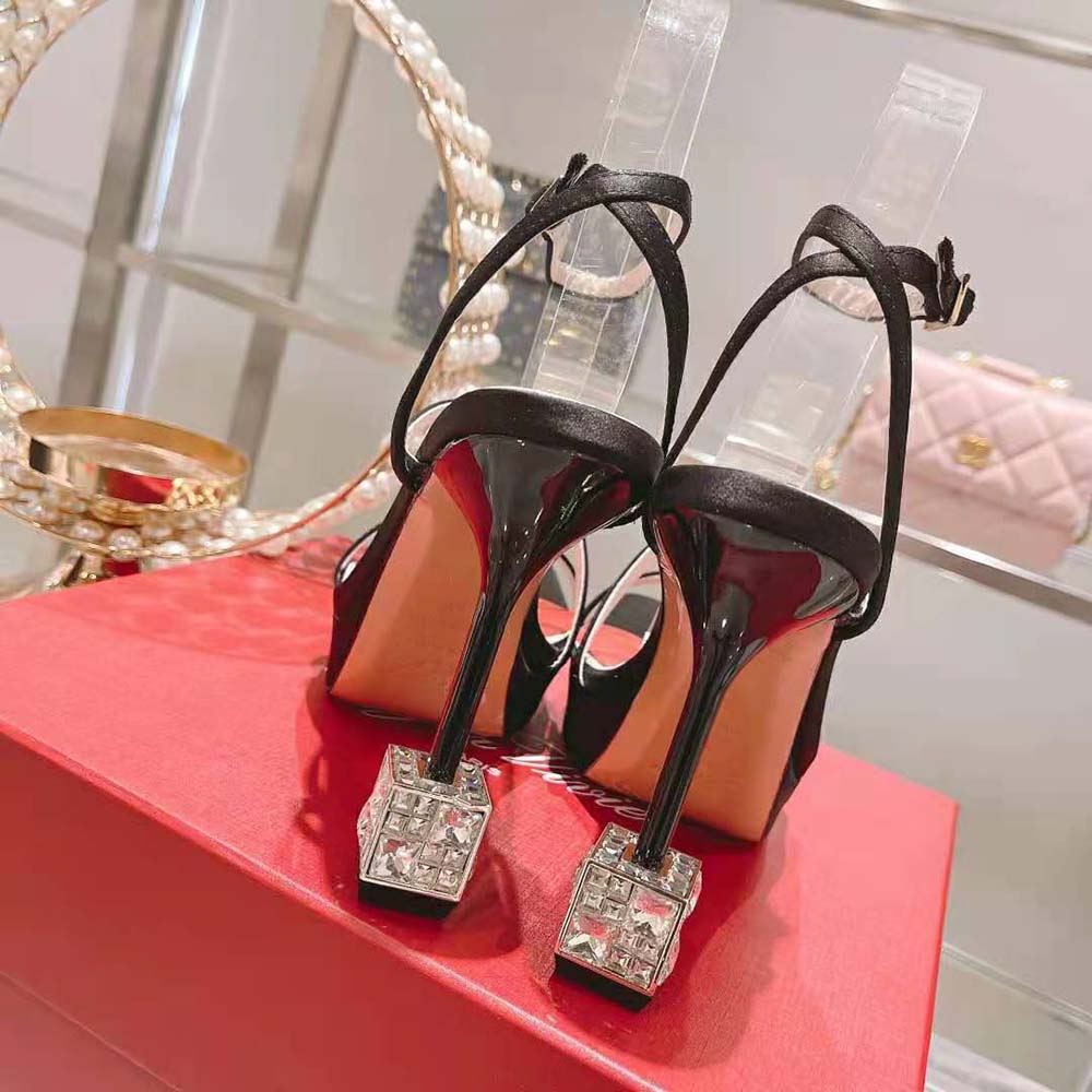 Roger Vivier Women Cube Strass Heel Sandals in Satin-Black - image 8