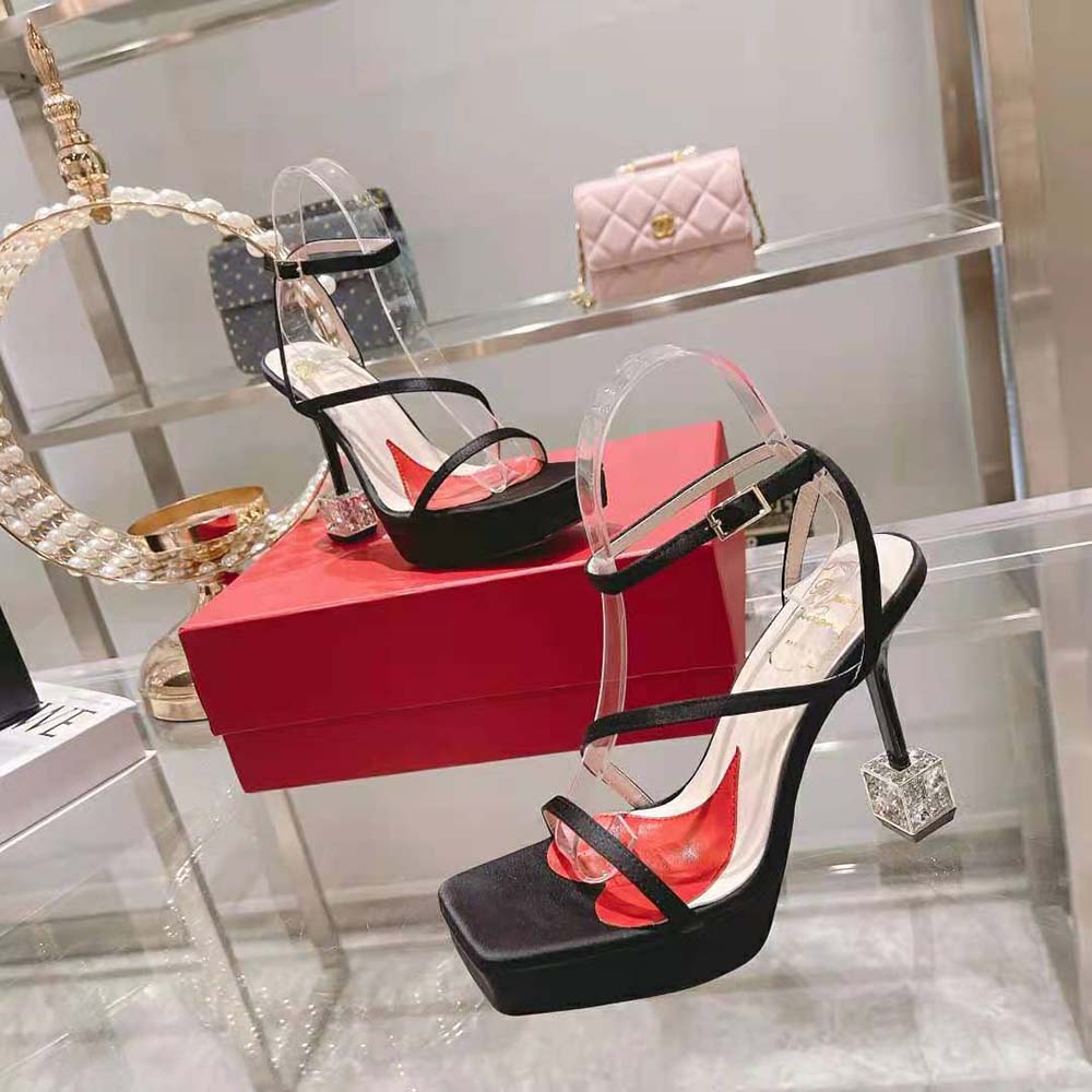 Roger Vivier Women Cube Strass Heel Sandals in Satin-Black - image 5