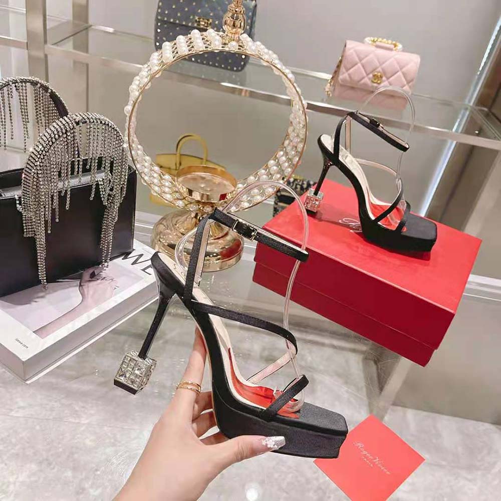 Roger Vivier Women Cube Strass Heel Sandals in Satin-Black - image 6