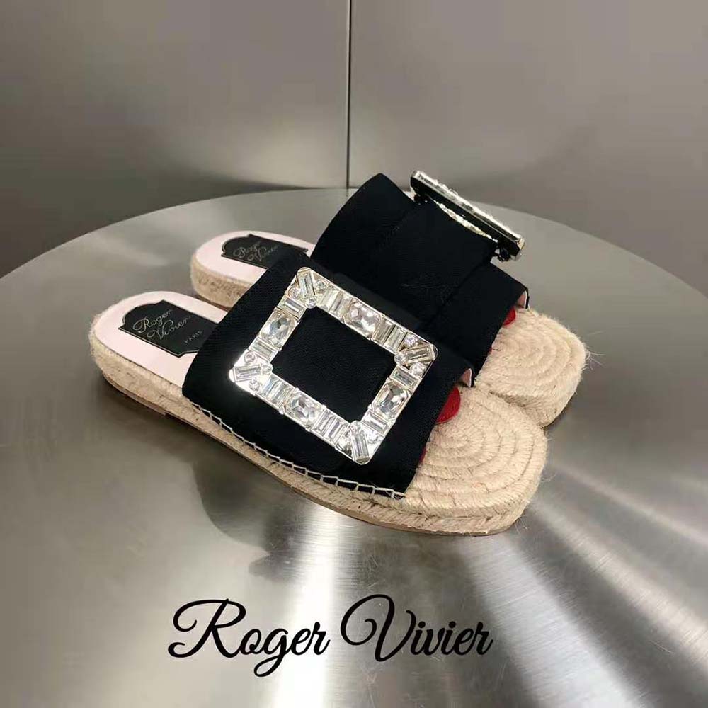 Roger Vivier Women Strass Buckle Espadrille Mules in Velvet-Black - image 4