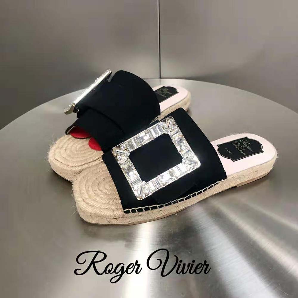 Roger Vivier Women Strass Buckle Espadrille Mules in Velvet-Black - image 5