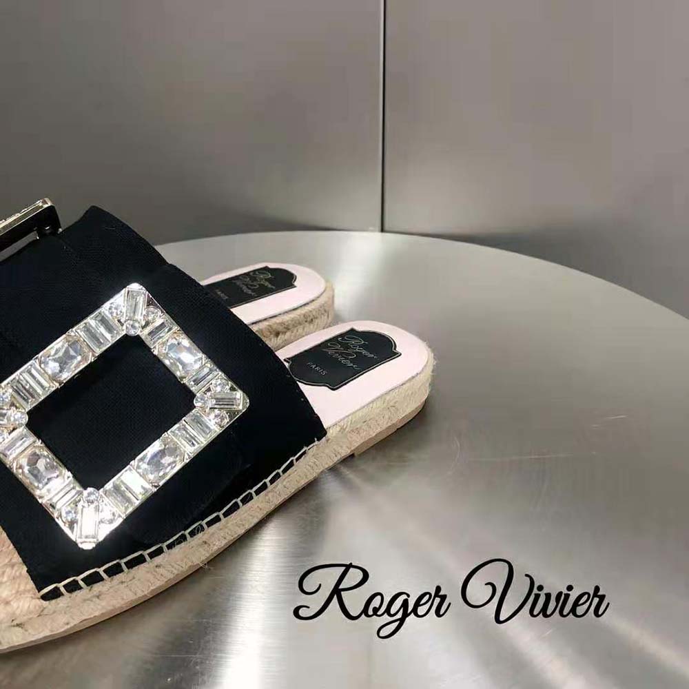 Roger Vivier Women Strass Buckle Espadrille Mules in Velvet-Black - image 9