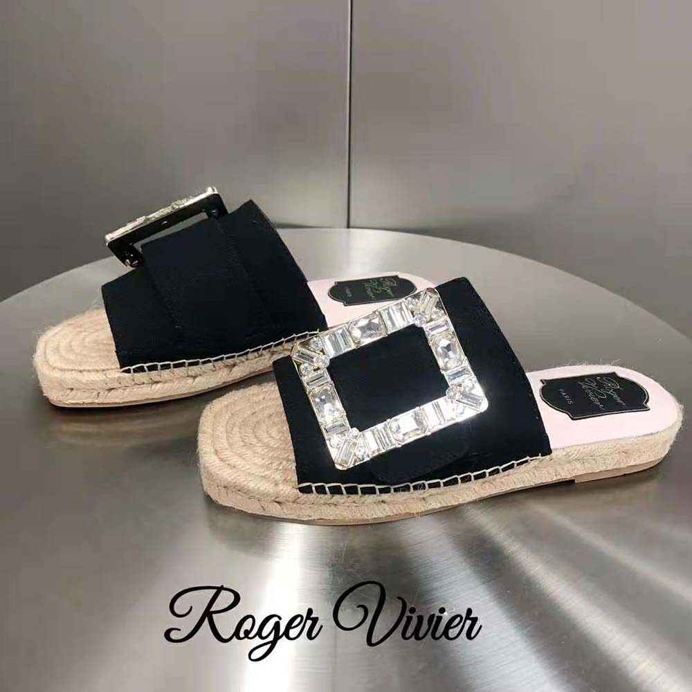 Roger Vivier Women Strass Buckle Espadrille Mules in Velvet-Black - image 6