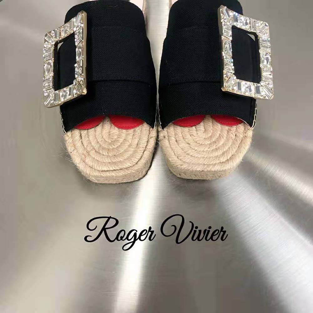 Roger Vivier Women Strass Buckle Espadrille Mules in Velvet-Black - image 8