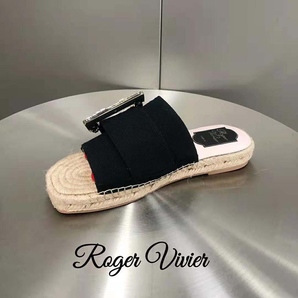 Roger Vivier Women Strass Buckle Espadrille Mules in Velvet-Black - image 7