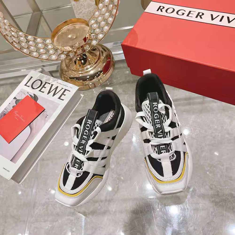 Close-up of silver buckle detail on Roger Vivier Women Viv Go Lace Up Sneakers