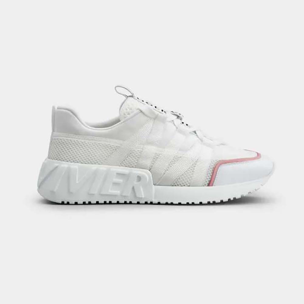 Side profile of Roger Vivier Women Viv Go Lace Up Sneakers in white technical fabric