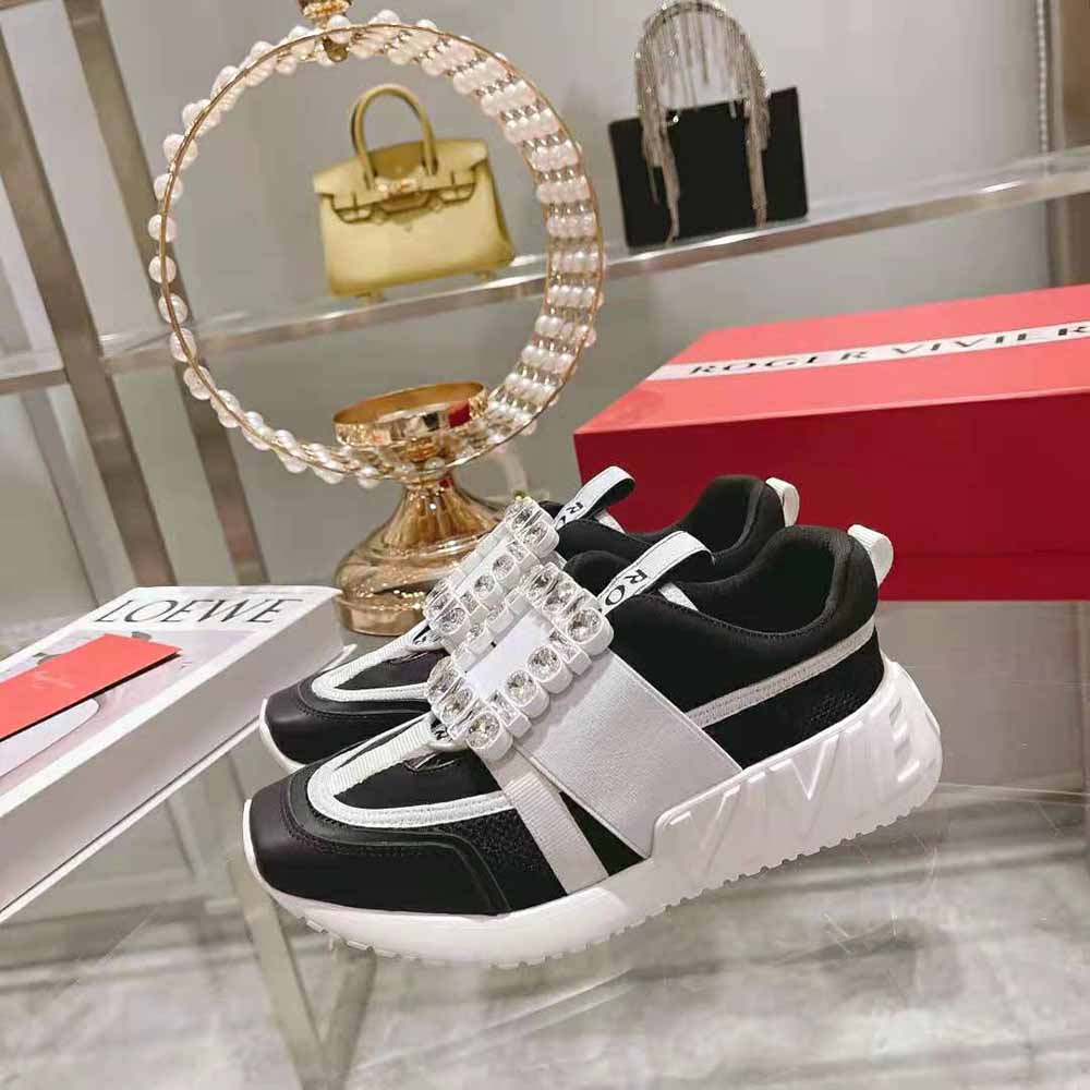 Roger Vivier Women Viv Go Rhinestone Buckle Sneakers in Technical Fabrics-Black - image 4