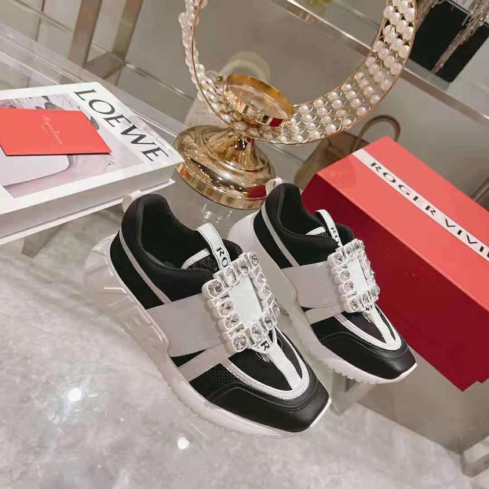 Top view showing technical fabric and lacing on Roger Vivier Viv Go Sneakers