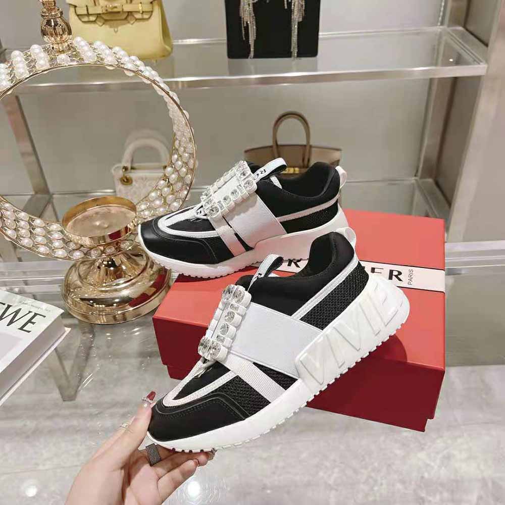 Roger Vivier Women Viv Go Rhinestone Buckle Sneakers in Technical Fabrics-Black - image 5