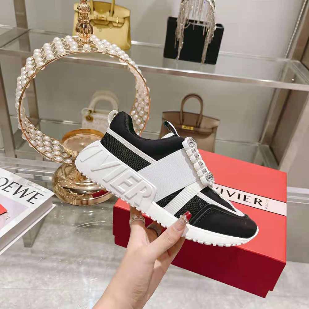 Roger Vivier Women Viv Go Rhinestone Buckle Sneakers in Technical Fabrics-Black - image 8