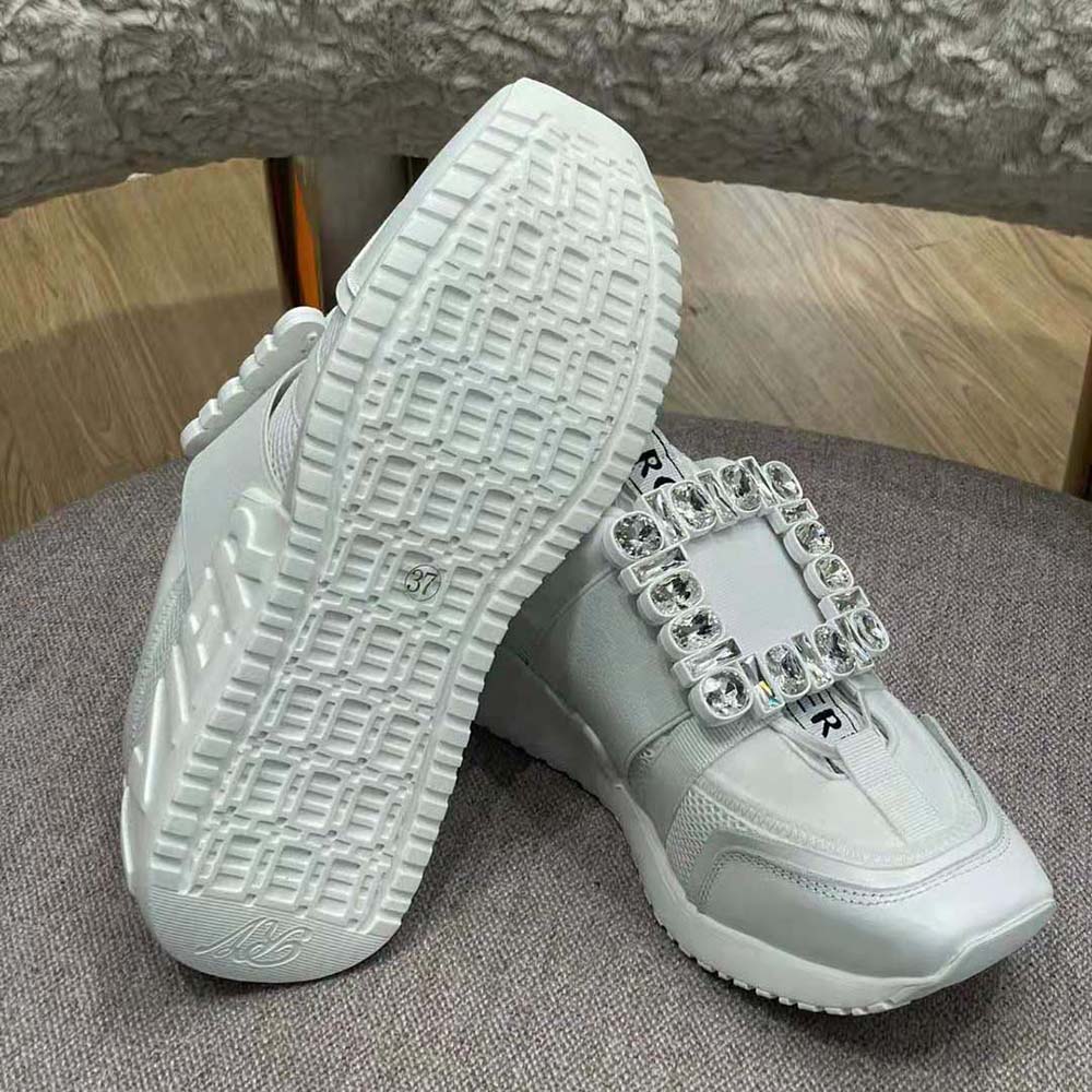 Roger Vivier Women Viv Go Rhinestone Buckle Sneakers in Technical Fabrics-White - image 6