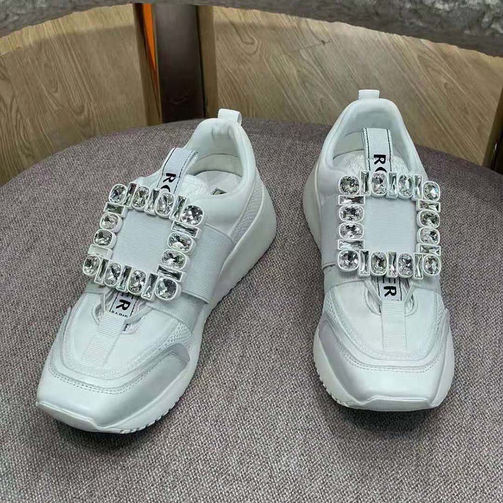 Top view showing white technical fabric on Roger Vivier Viv Go Sneakers