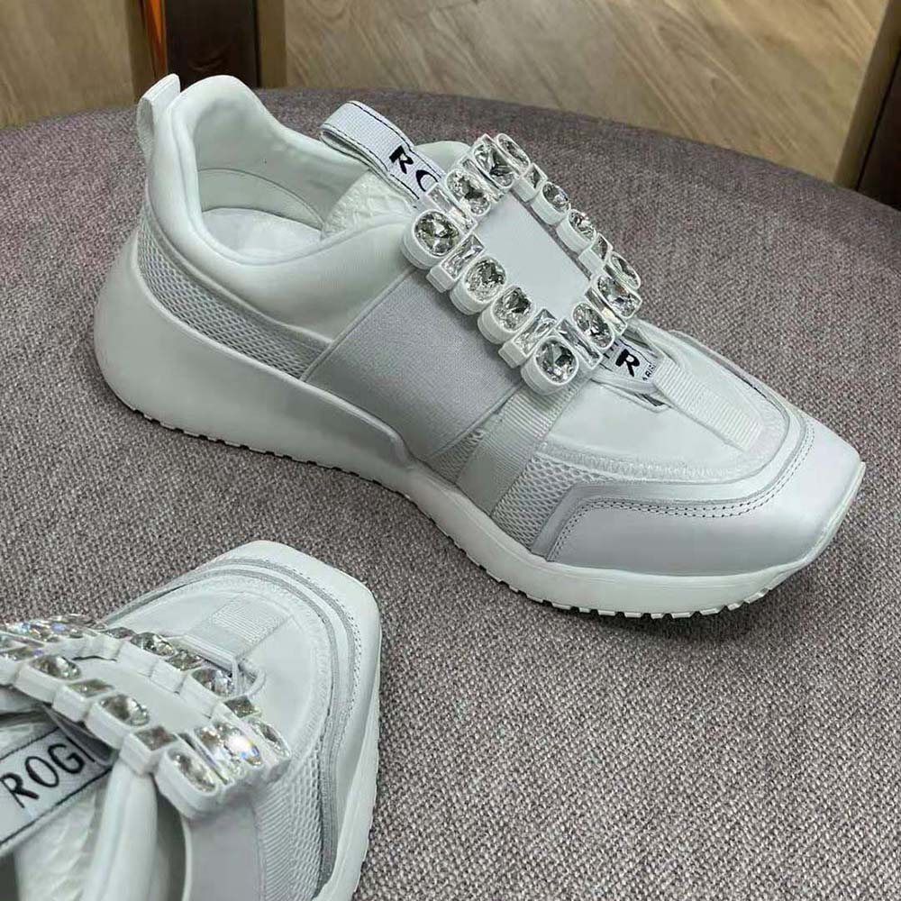 Roger Vivier Women Viv Go Rhinestone Buckle Sneakers in Technical Fabrics-White - image 4