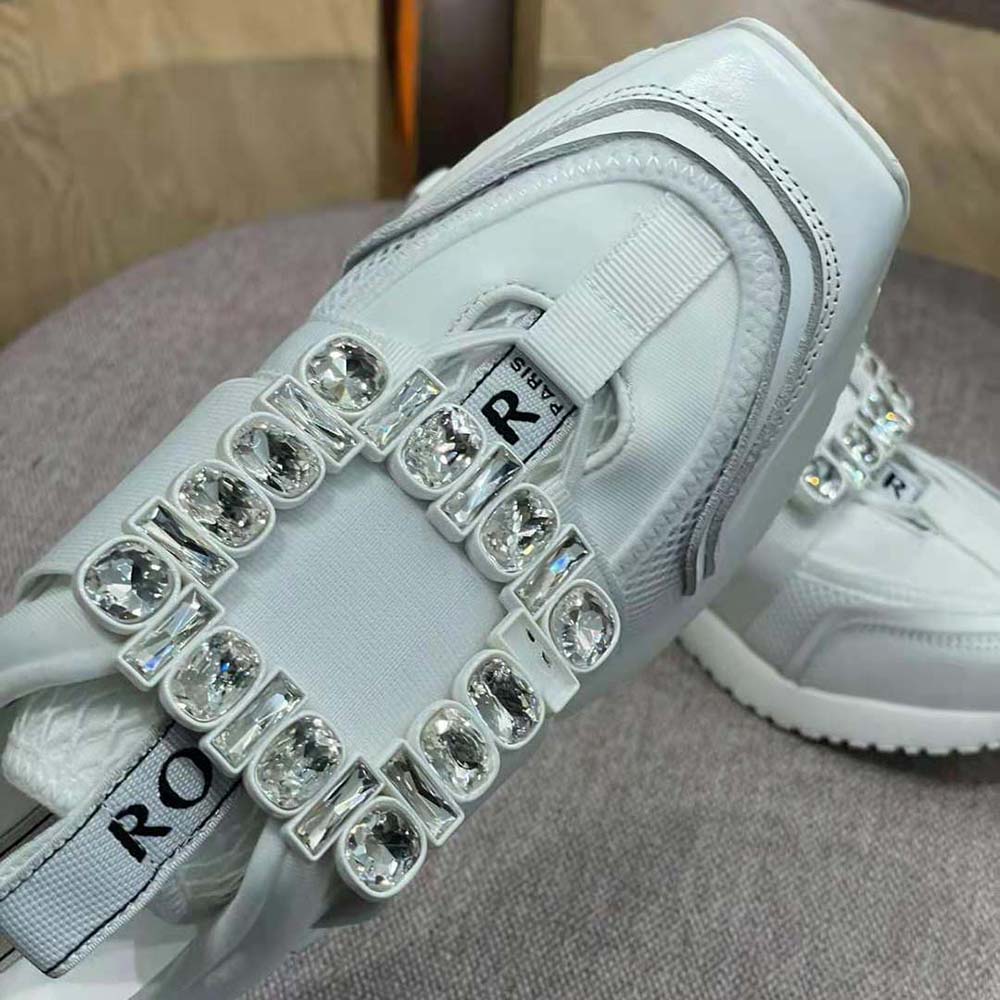 Roger Vivier Women Viv Go Rhinestone Buckle Sneakers in Technical Fabrics-White - image 9