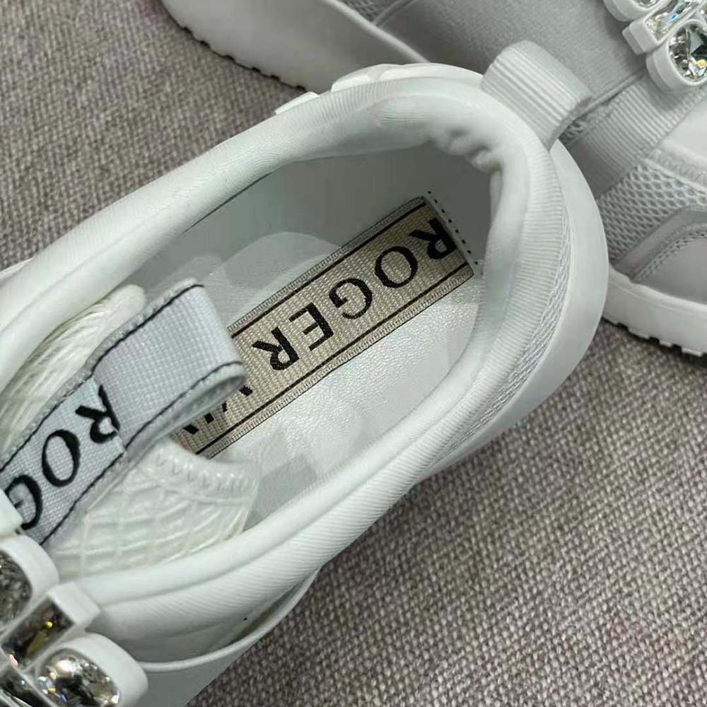 Roger Vivier Women Viv Go Rhinestone Buckle Sneakers in Technical Fabrics-White - image 8