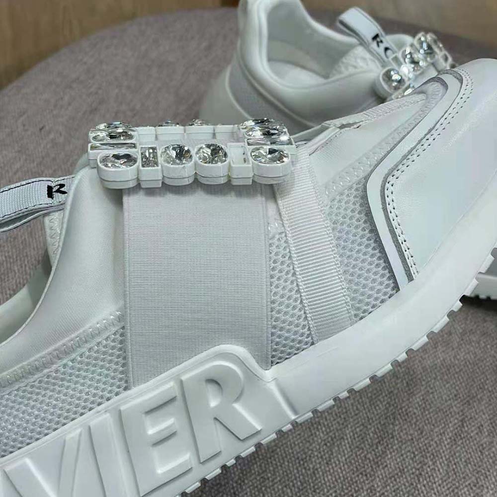 Roger Vivier Women Viv Go Rhinestone Buckle Sneakers in Technical Fabrics-White - image 7