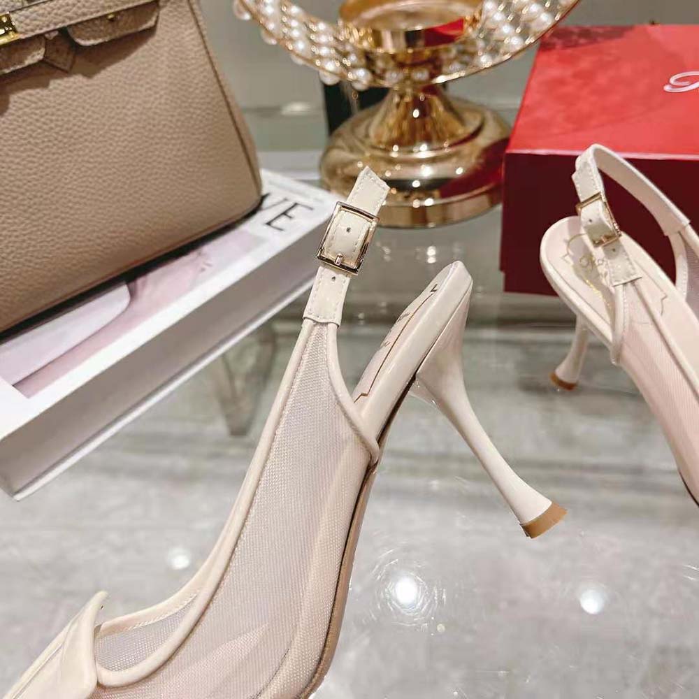 Roger Vivier Women Viv’ In The City Net Covered Buckle Slingback Pumps in Fabric-White - image 8
