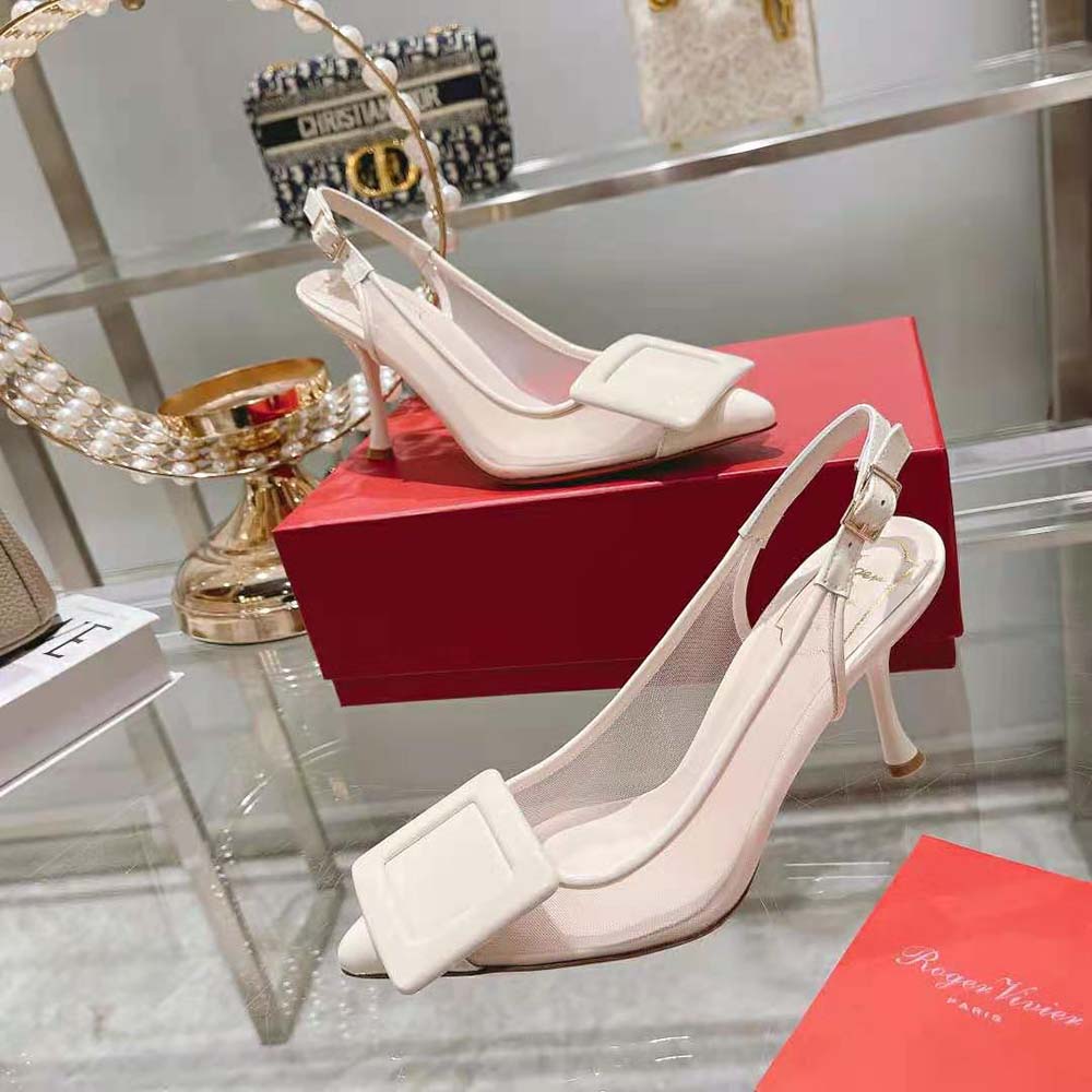 Roger Vivier Women Viv’ In The City Net Covered Buckle Slingback Pumps in Fabric-White - image 6