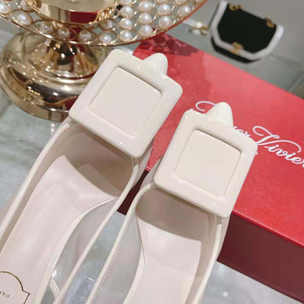 Roger Vivier Women Viv’ In The City Net Covered Buckle Slingback Pumps in Fabric-White - image 9