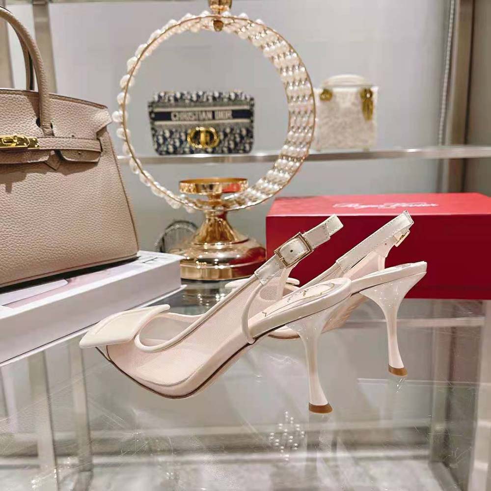 Roger Vivier Women Viv’ In The City Net Covered Buckle Slingback Pumps in Fabric-White - image 7