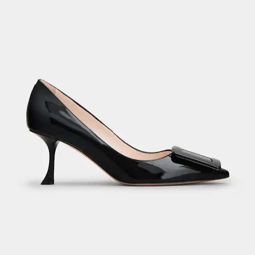 Side view of Roger Vivier Women Viv’ In The City Pumps in patent leather black