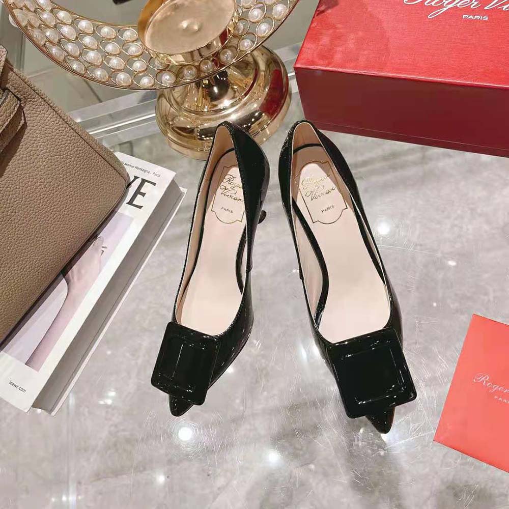 Close-up of signature buckle detail on Roger Vivier Women Viv’ In The City Pumps
