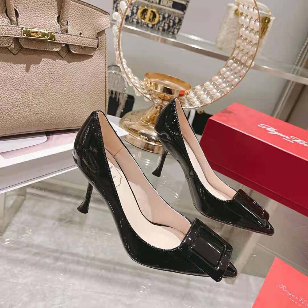 Overhead shot showing glossy patent leather on Roger Vivier Women Viv’ In The City Pumps