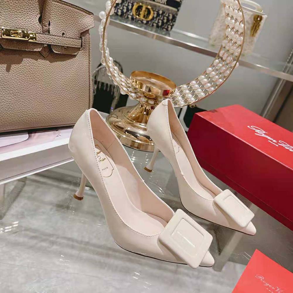 Rear angle showing block heel on Roger Vivier Women Viv’ In The City Pumps
