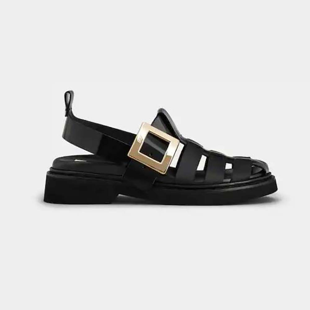 Roger Vivier Women Viv’ Rangers Metal Buckle Fisherman Sandals in Leather